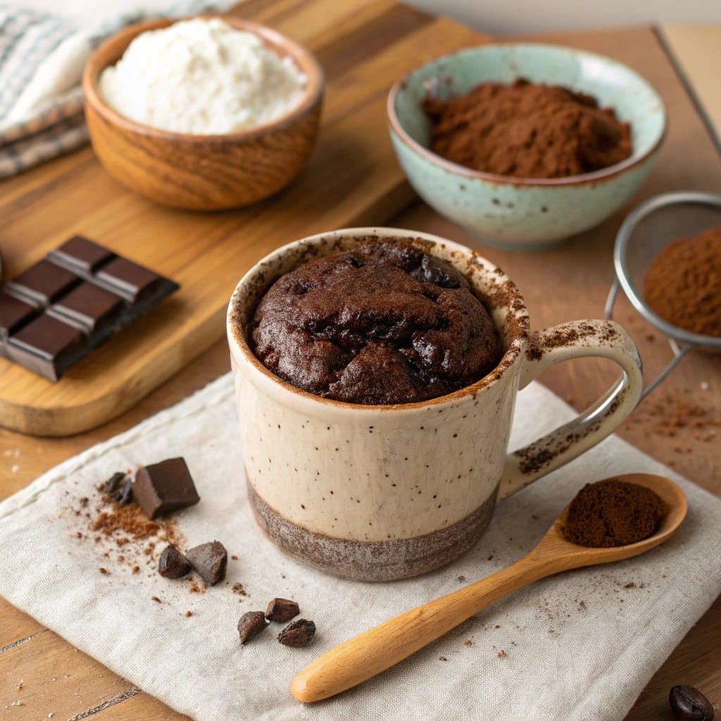 High-Protein Mug Cake: Fast, Delicious & Guilt-Free Microwave Recipe 6 Served high-protein mug cake with yogurt and nut butter